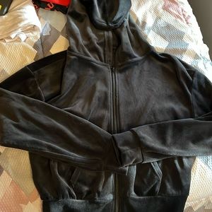 Suede crop black zip up hoodie